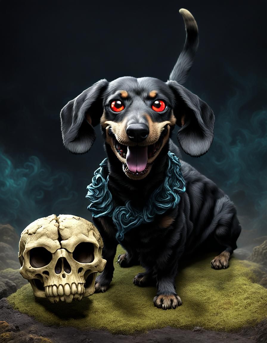 Bonesy the skull-dog loves to play fetch!