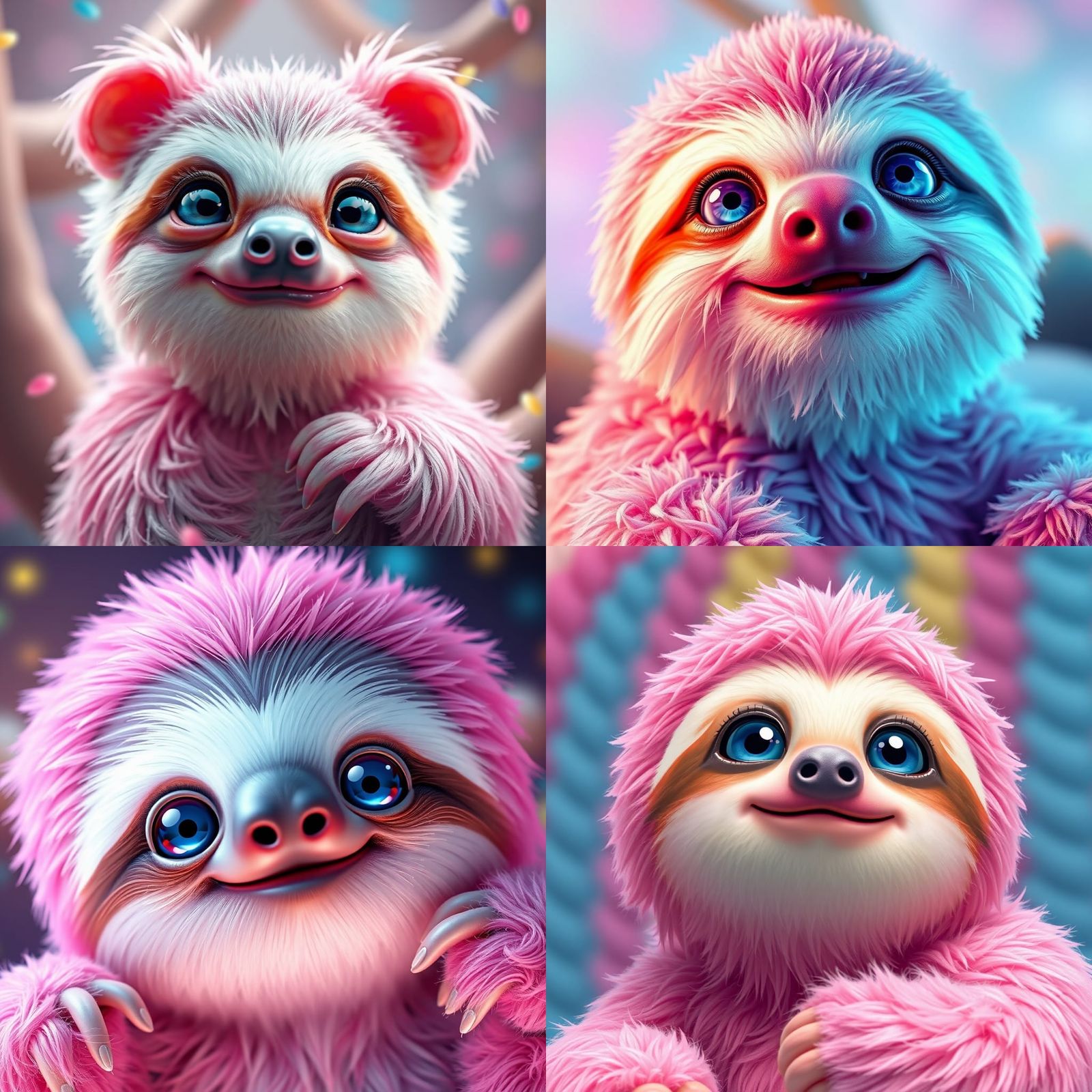 Cotton Candy Baby Sloth with Adorable Smile