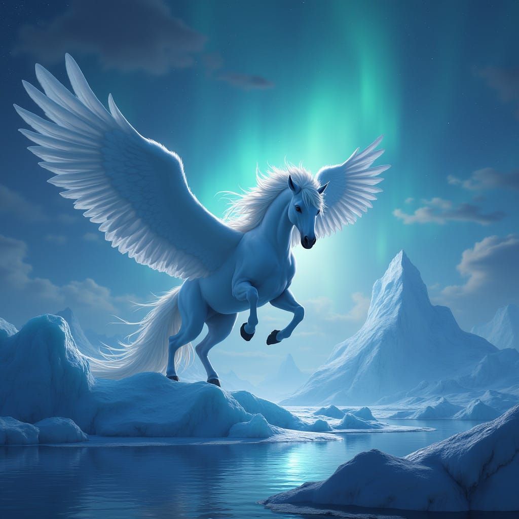 Mythic Stallion Surfs Aurora Borealis