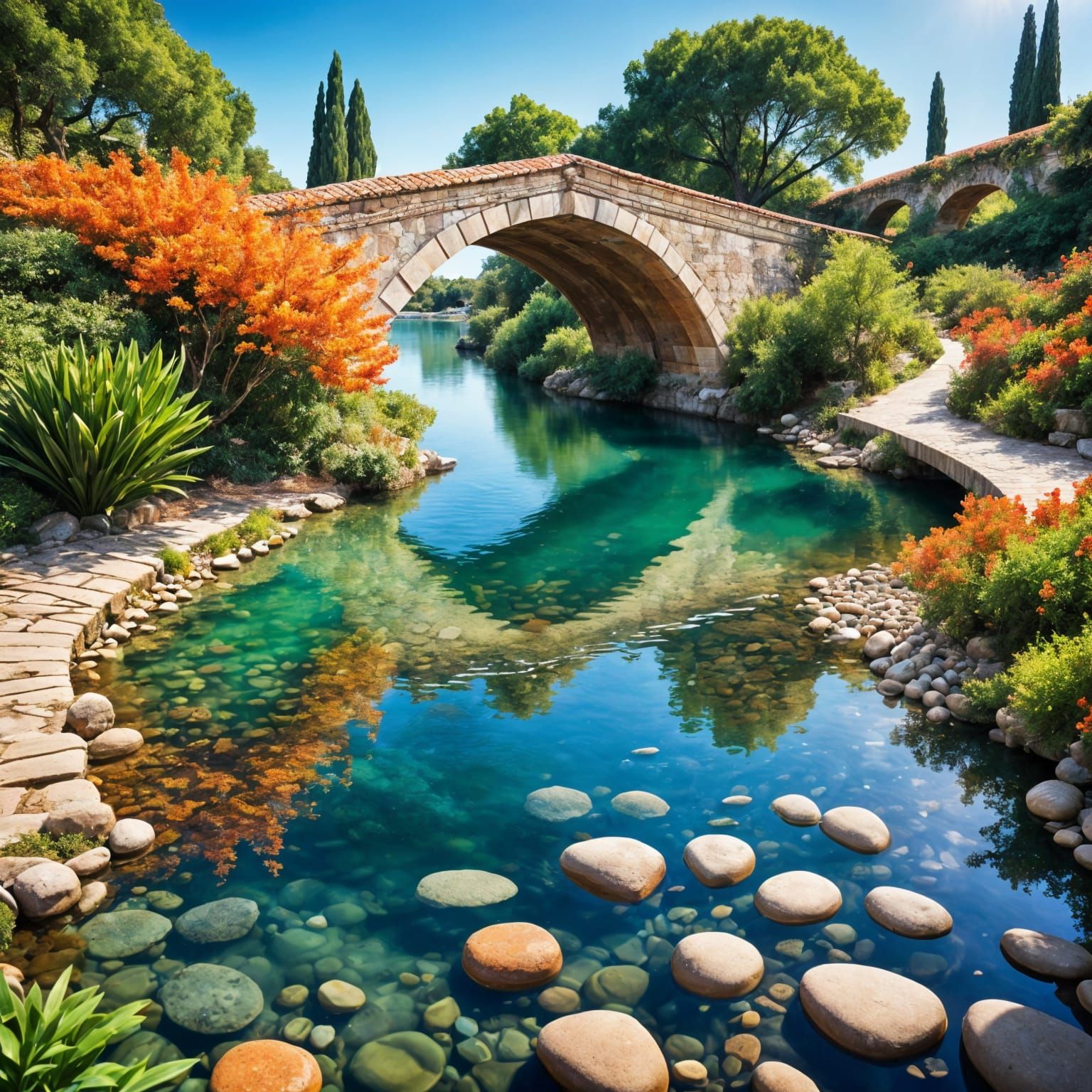 Stunning Lake Paradise Under Mediterranean Bridge