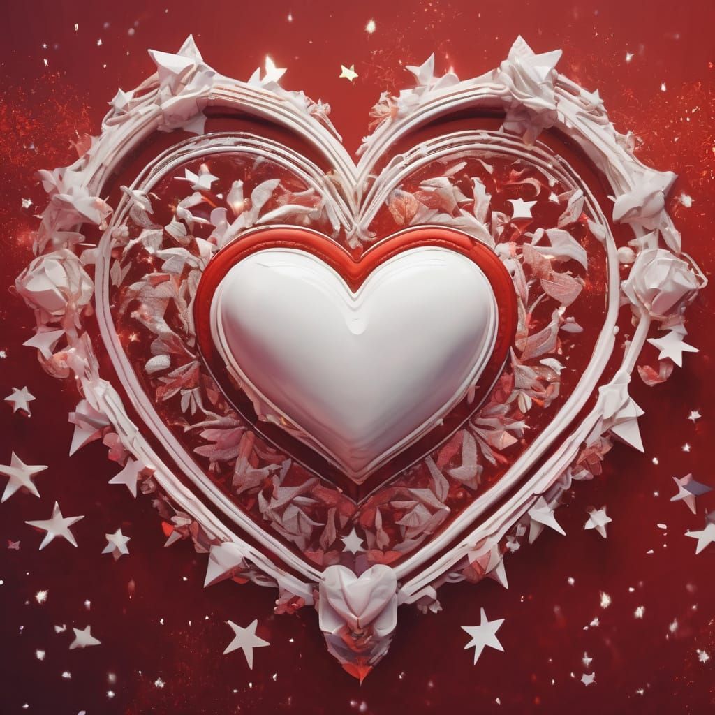 White Heart on Red Starry Background: Fantasy Art