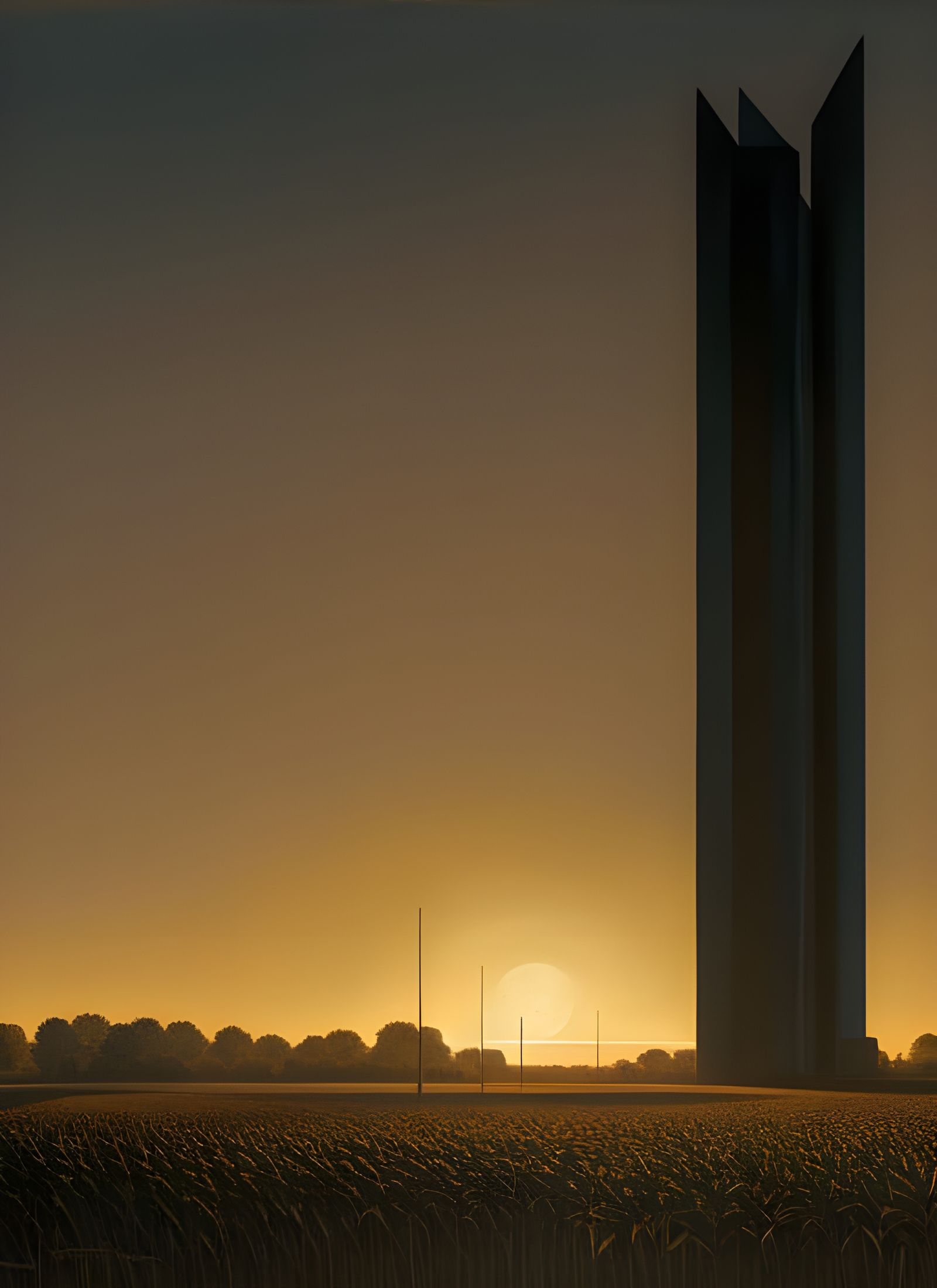 Surrealistic Brutalist Institute Amidst Cornfields at Golden...