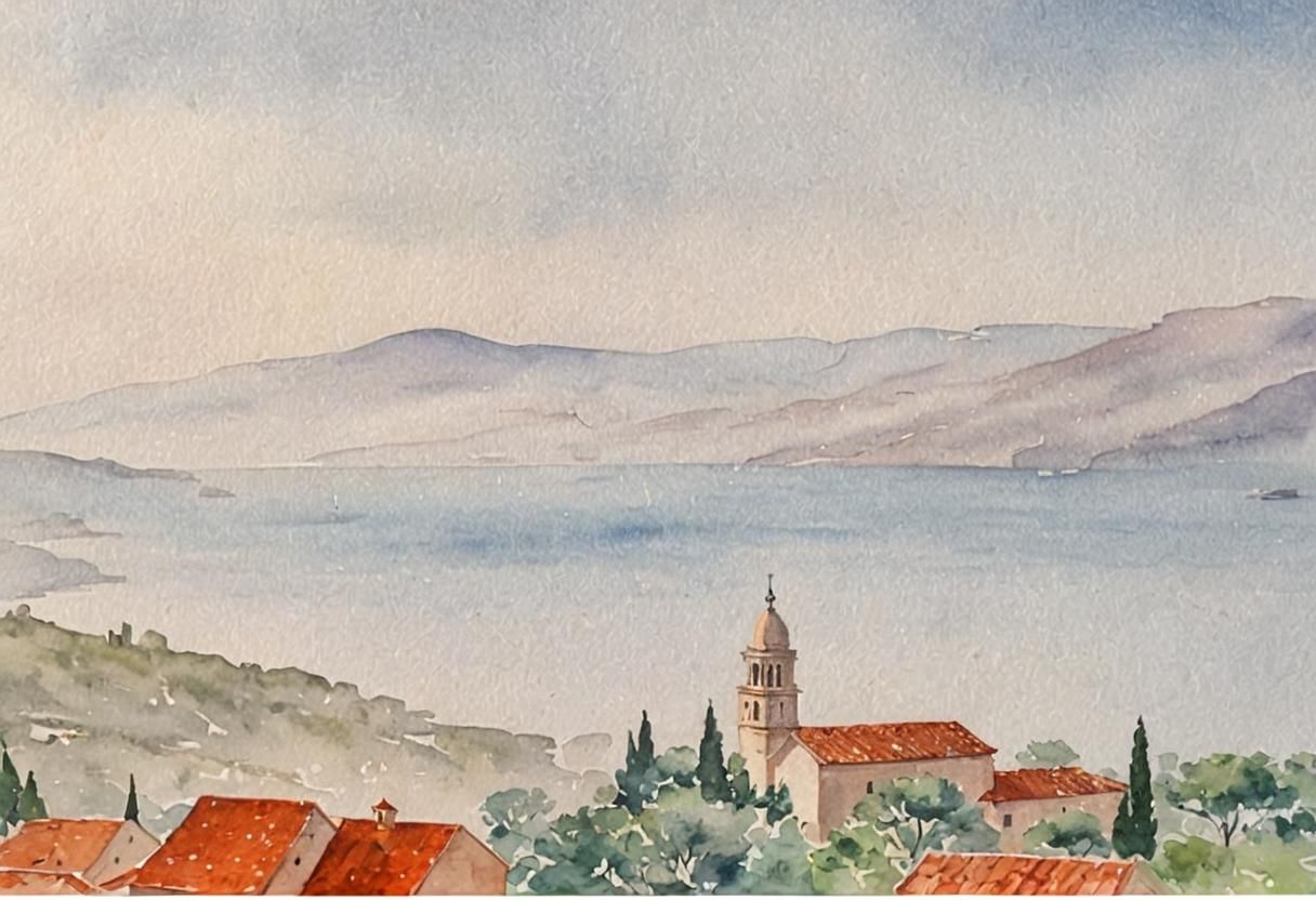 Cypress Trees Amidst Bol Monastery's Morning Mist