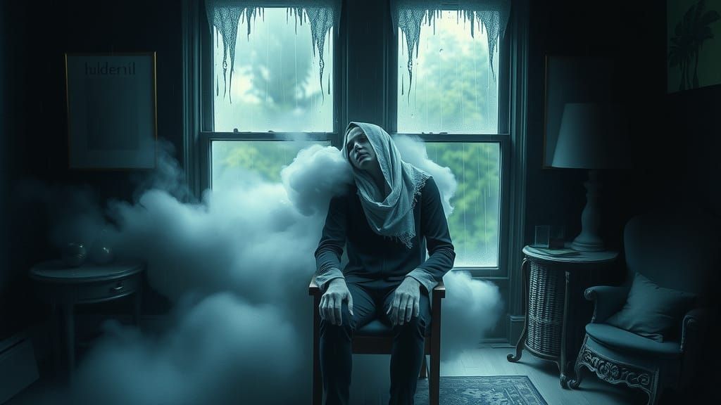 Melancholic Figure Lost in Ephemeral Storm