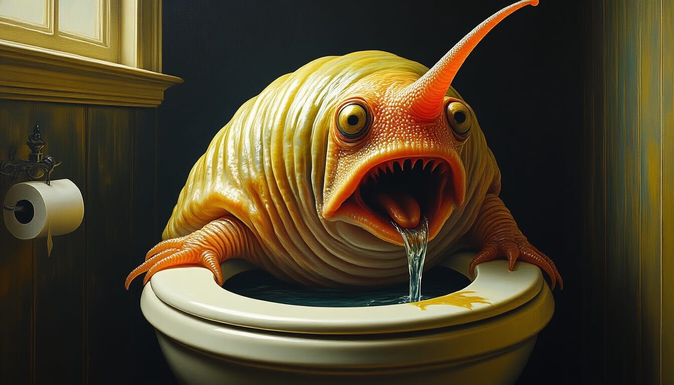 Surreal Slug Painting in Mixed Media Style