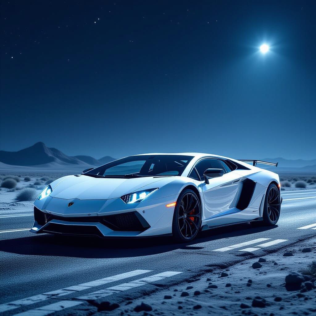 Futuristic Lamborghini Aventador on Moonlit Highway