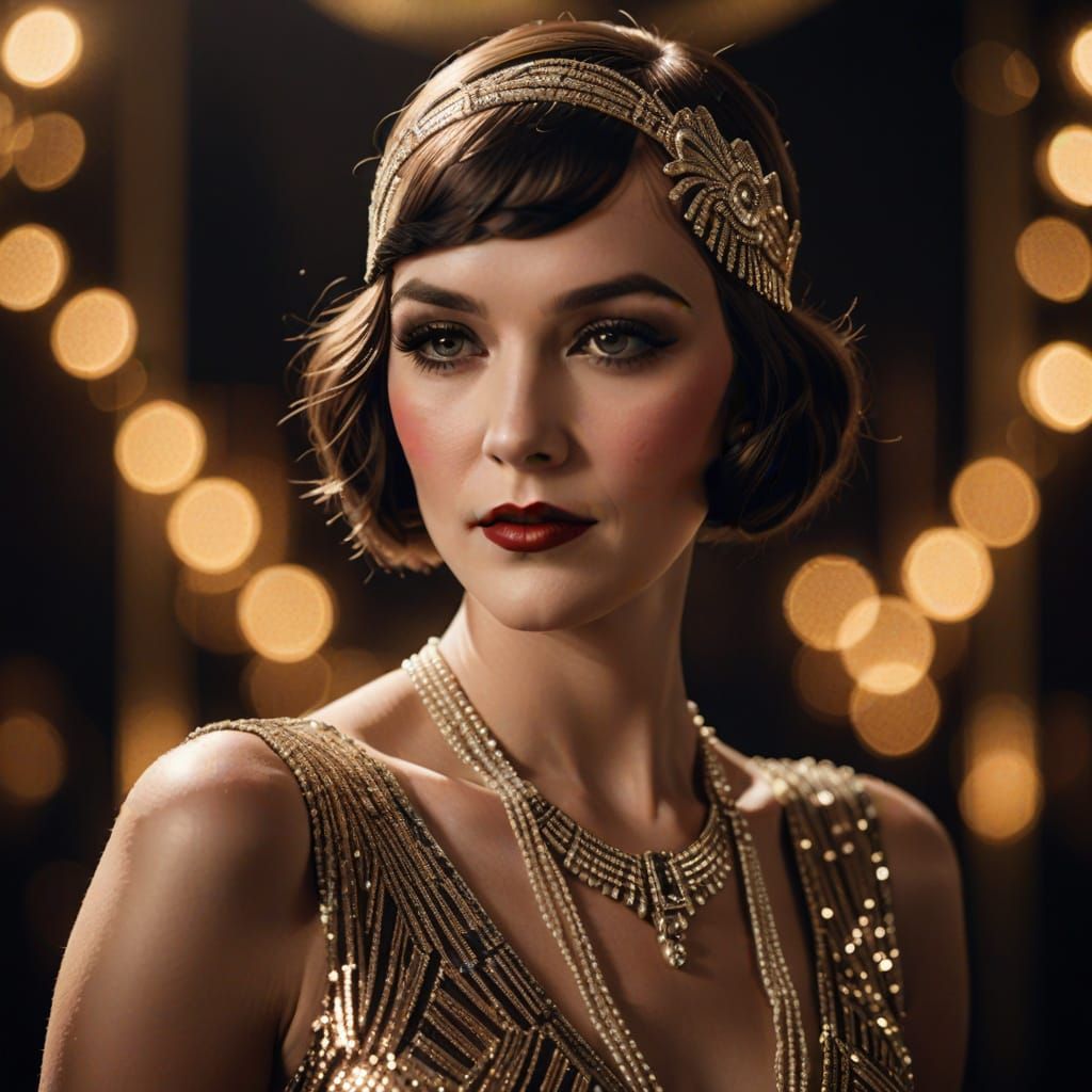 Radiant Flapper Portrait in Art Deco Style