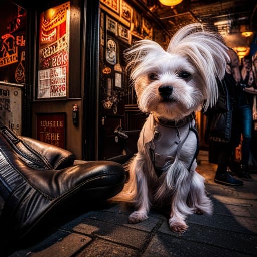 Maltese Dog in Moody New York City Night