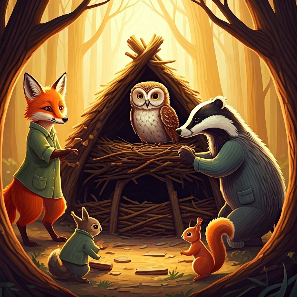 Woodland Creatures Build Shelter for Owl