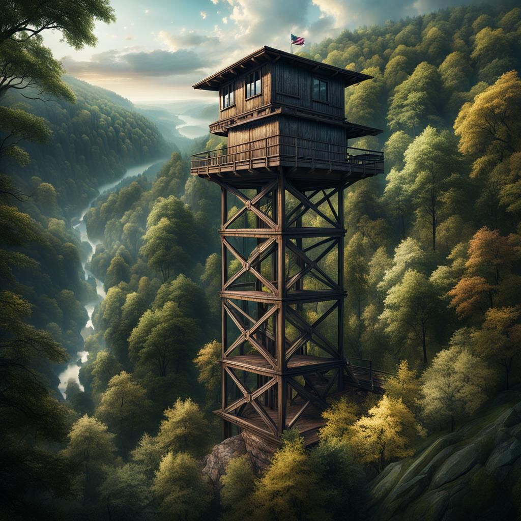 Epic Woodland Watchtower in a Majestic Valley Setting
