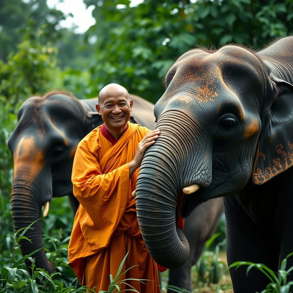Monk and Elephant: Joyful Nature Photography