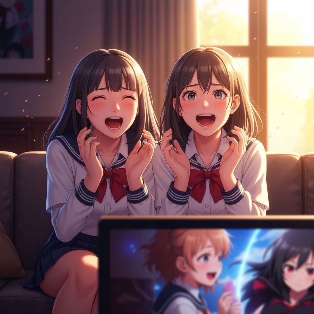 Excited Girls Watch K-Pop Demon Hunter Anime on Couch