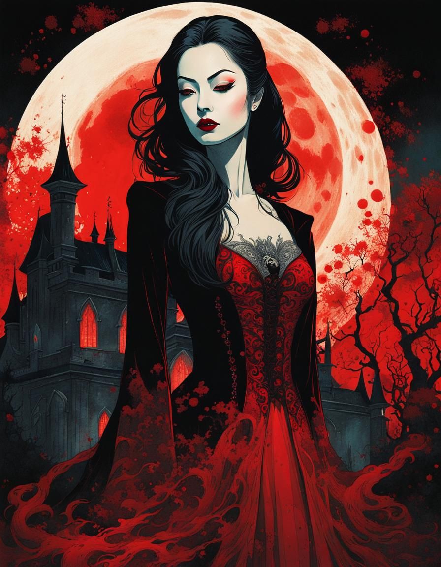 Blood Moon Portrait in Gothic Vampire Style
