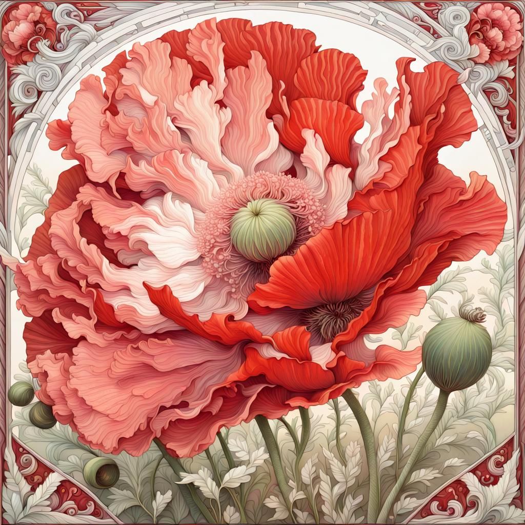 Vibrant Poppy in Whimsical Artistic Style