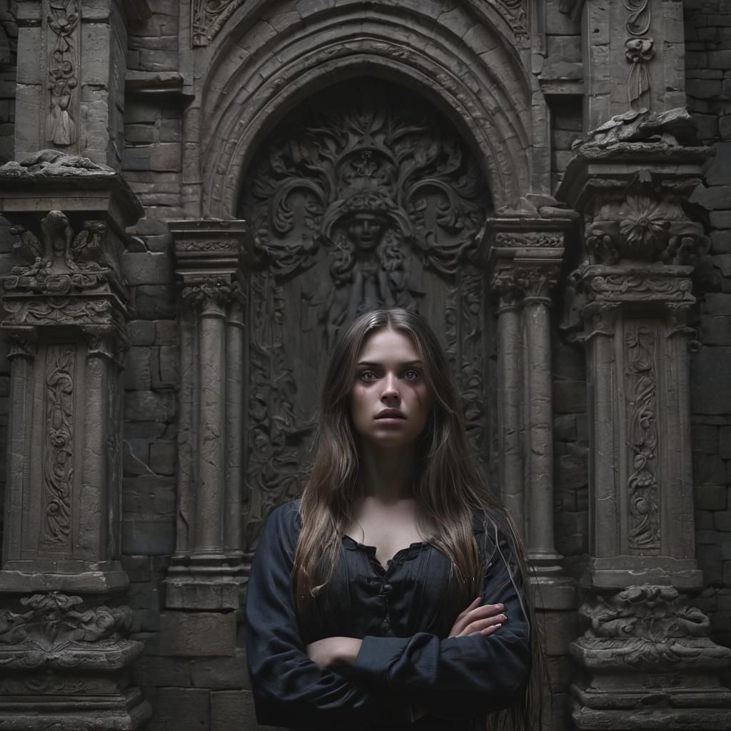 Elegant Woman in Dark Fantasy Attire, Multicolored Eyes, Gus...