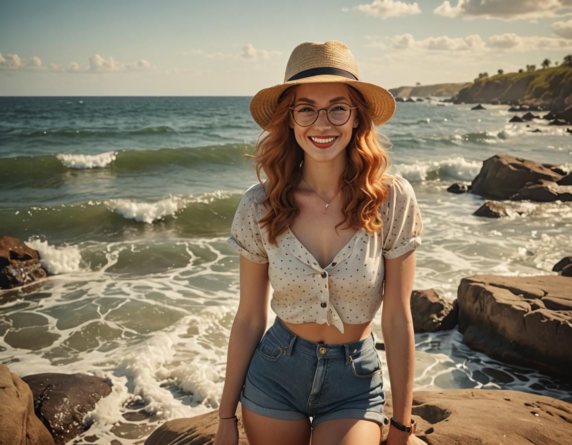 Vibrant Vintage Pin-Up Beauty in Sun-Kissed Ocean Breeze
