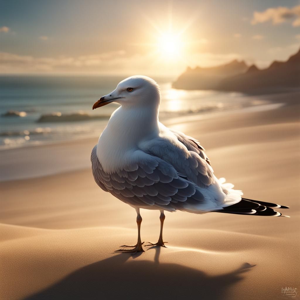 Seagull in Vibrant Oceanic Sunset