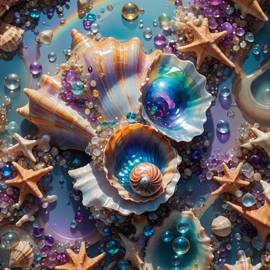 Stunning Surrealist Shell with Glowing Gems in Glass