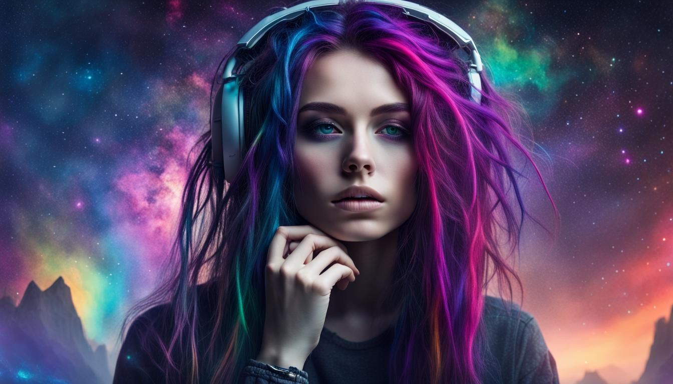 Cosmic Cyberpunk Hacker Girl in Cyberpunk Style