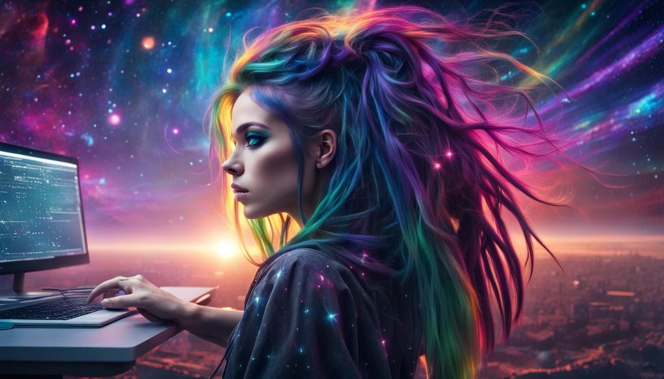 Cosmic Cyberpunk Hacker Girl in Cyberpunk Style