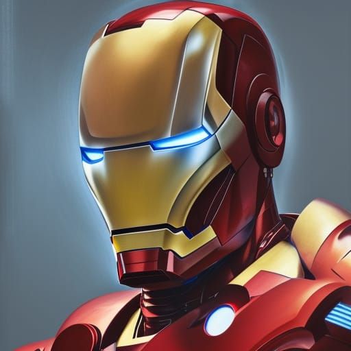 Robotic Iron Man Portrait in Triadic Colors