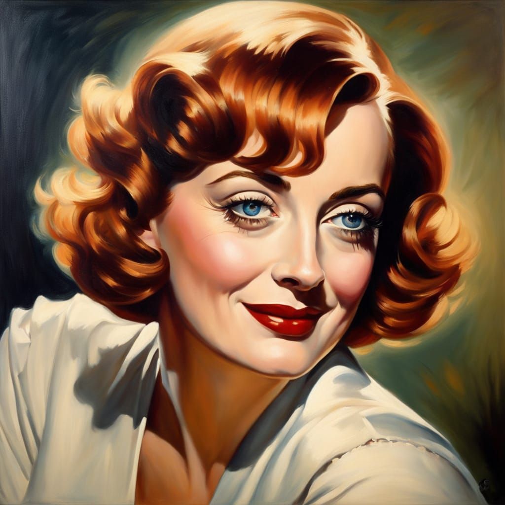 Retro Impressionistic Portrait of Red-Haired Woman