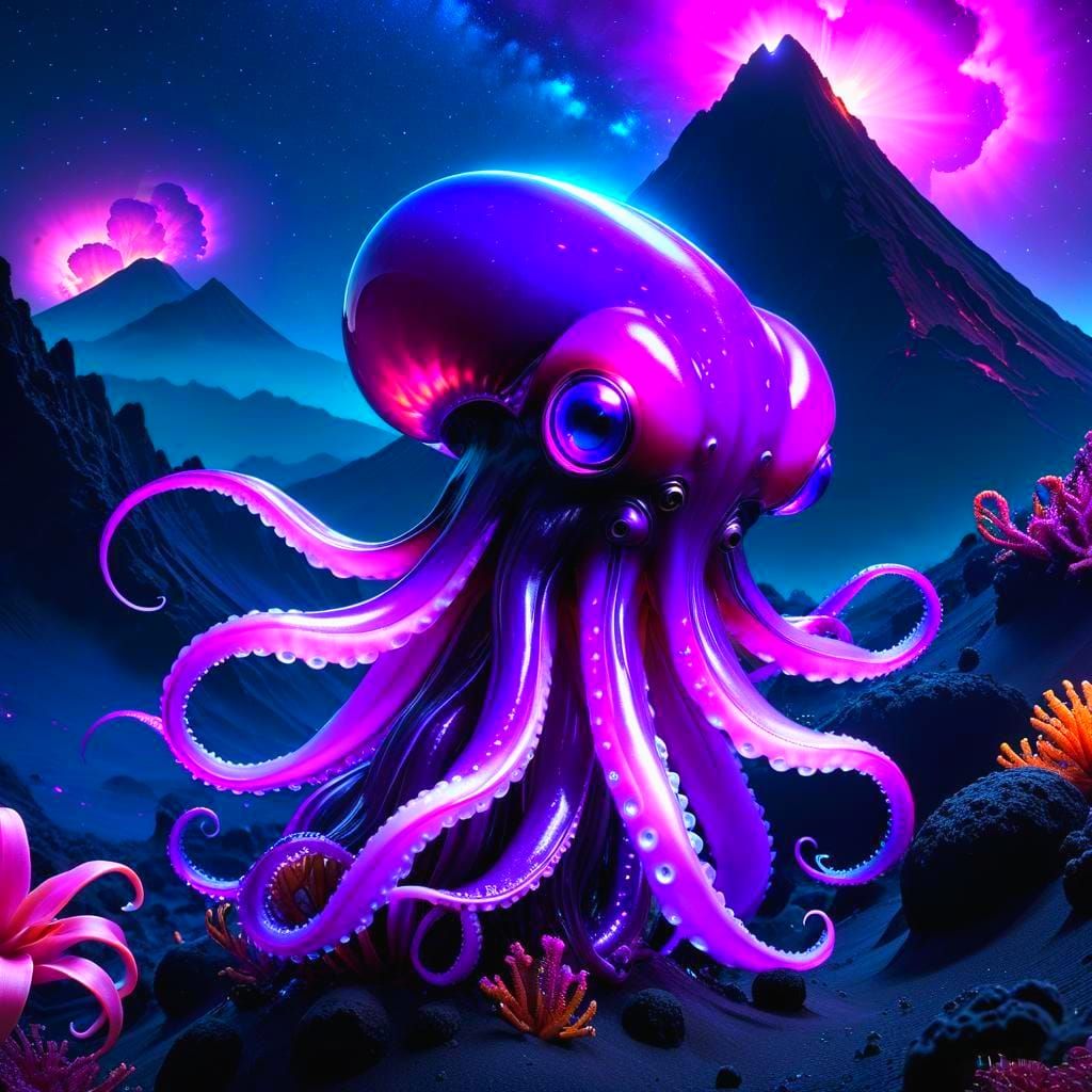 Majestic Cosmic Squid Illuminates a Volcanic Planet
