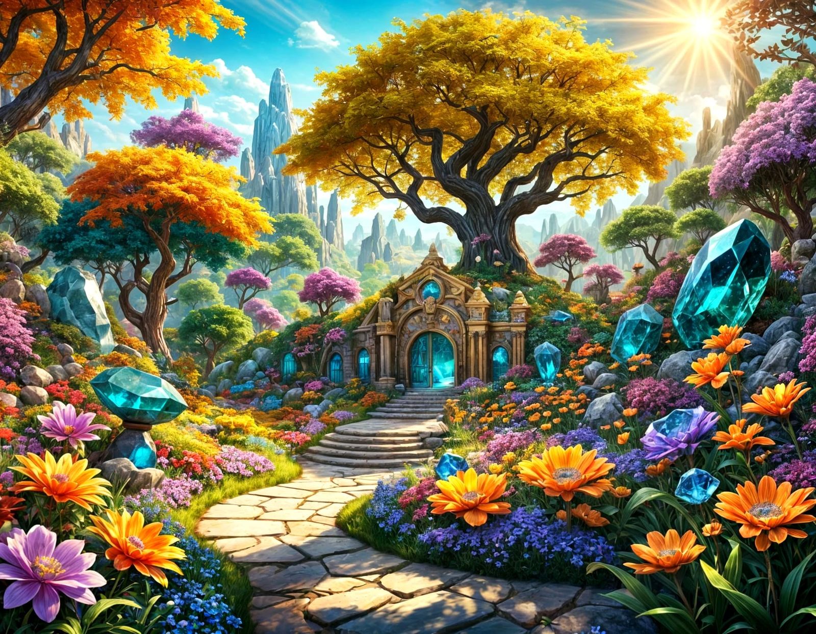 Luminous Gemstone Garden in an Opulent Setting