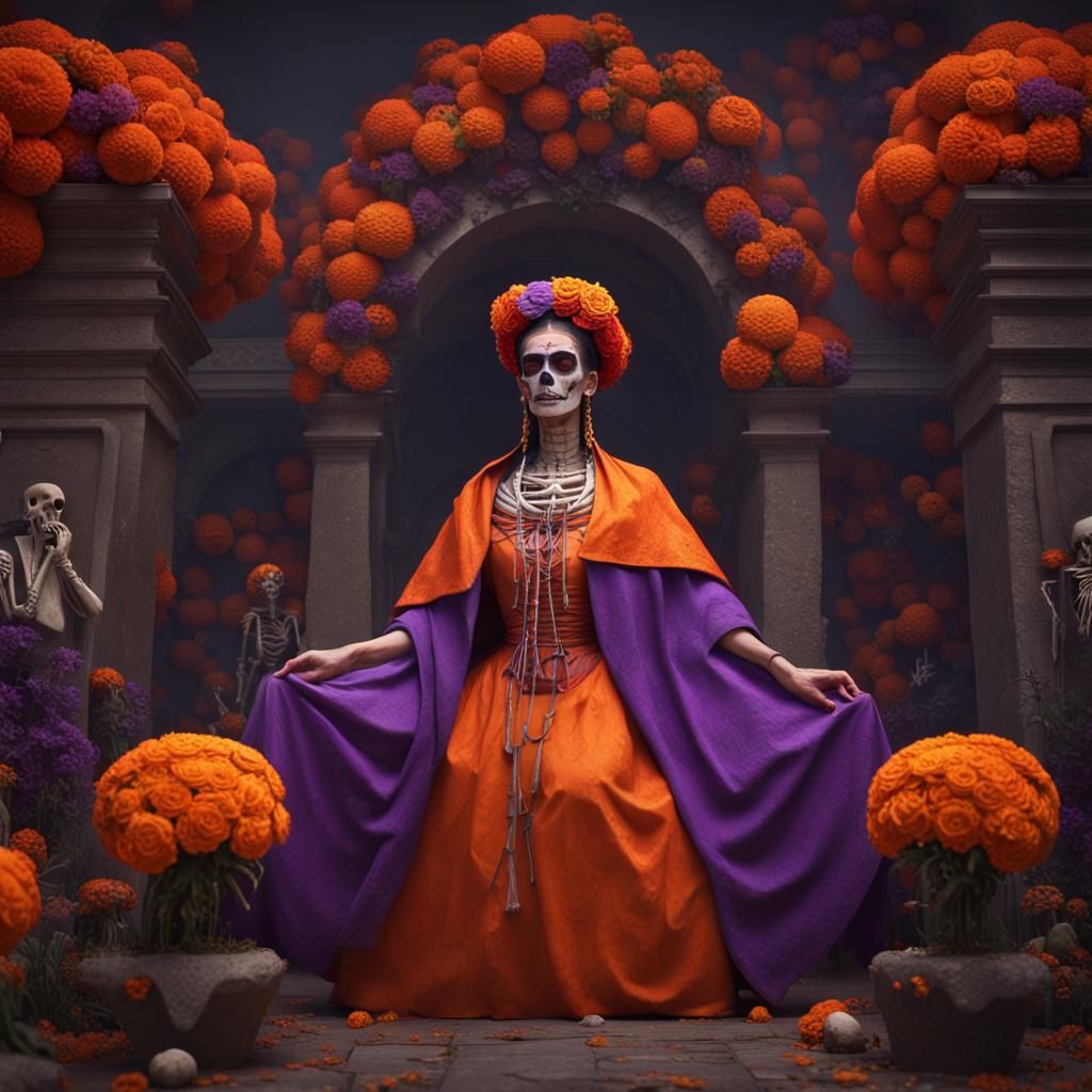 Surreal Santa Muerte Goddess in Dark Fantasy Style