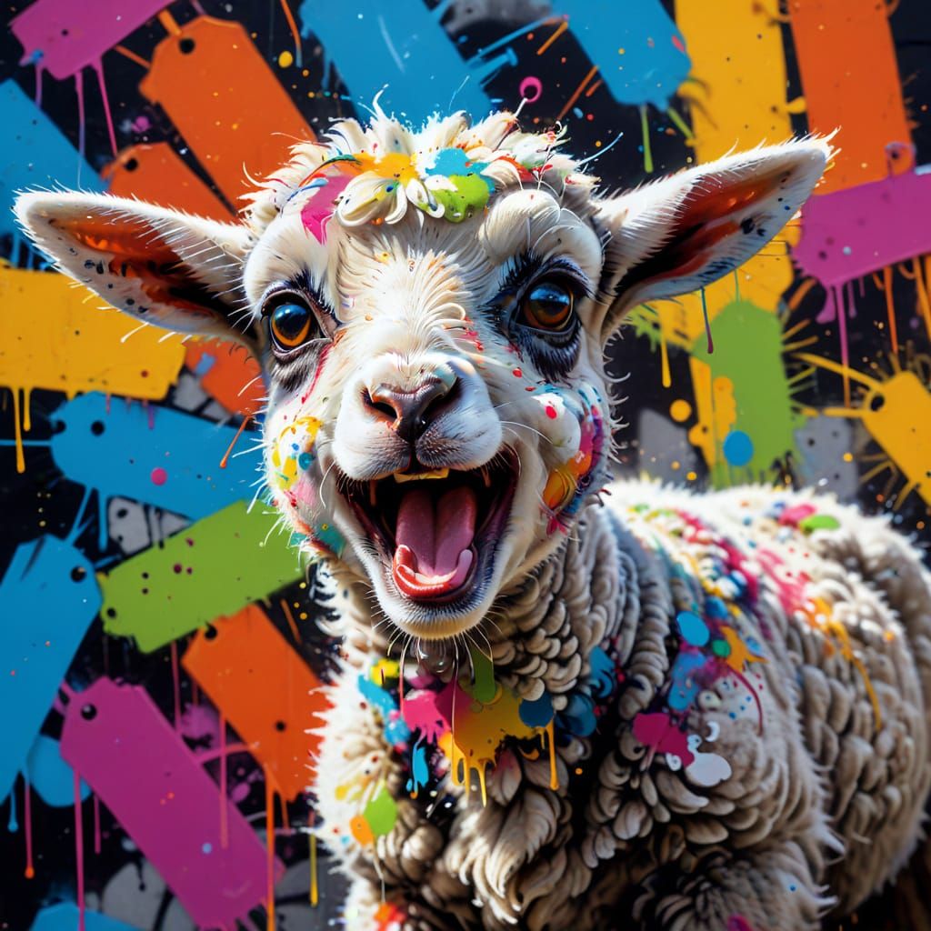 Terrified Lamb in Graffiti Art Style