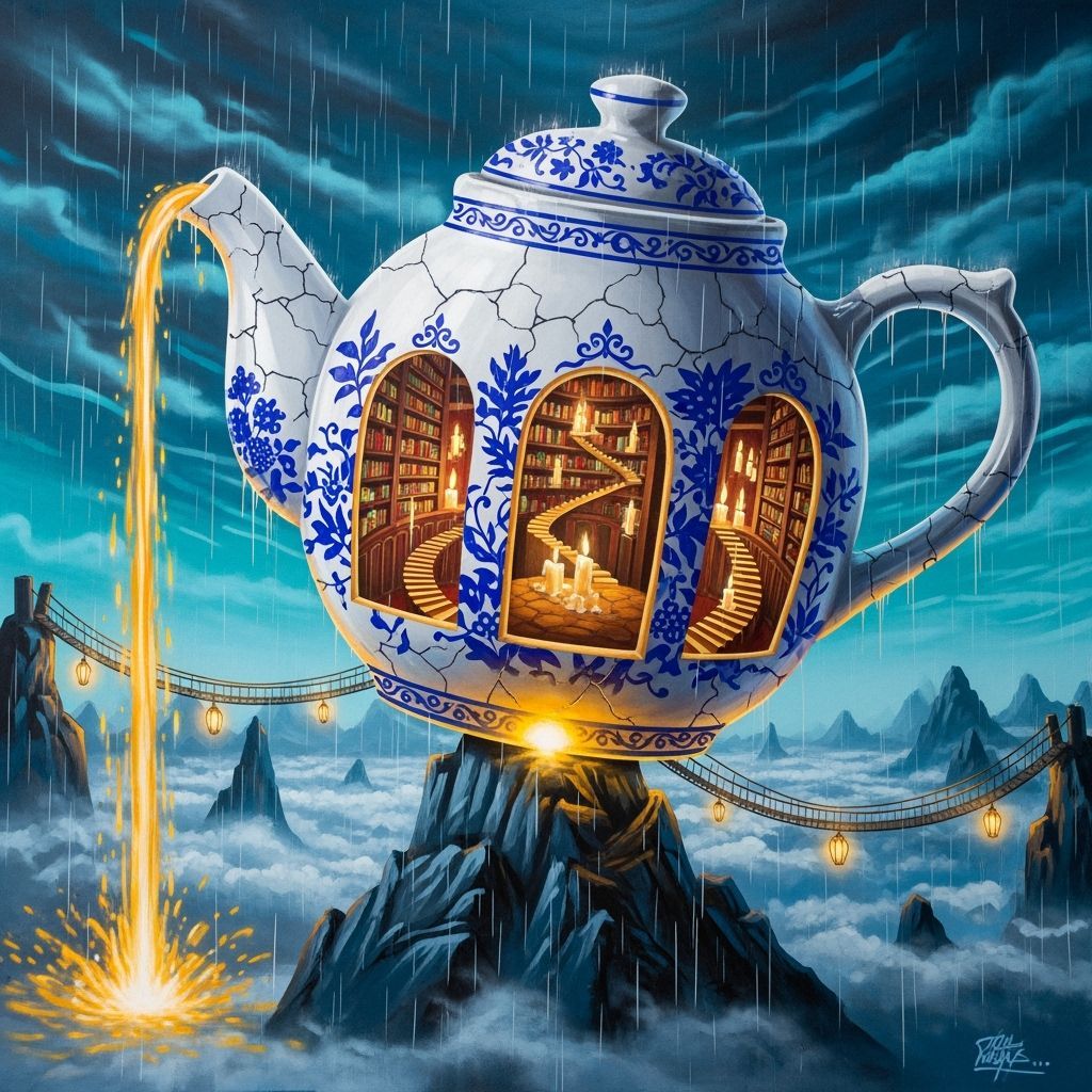 Colossal Teapot Mural on Mountain Spire