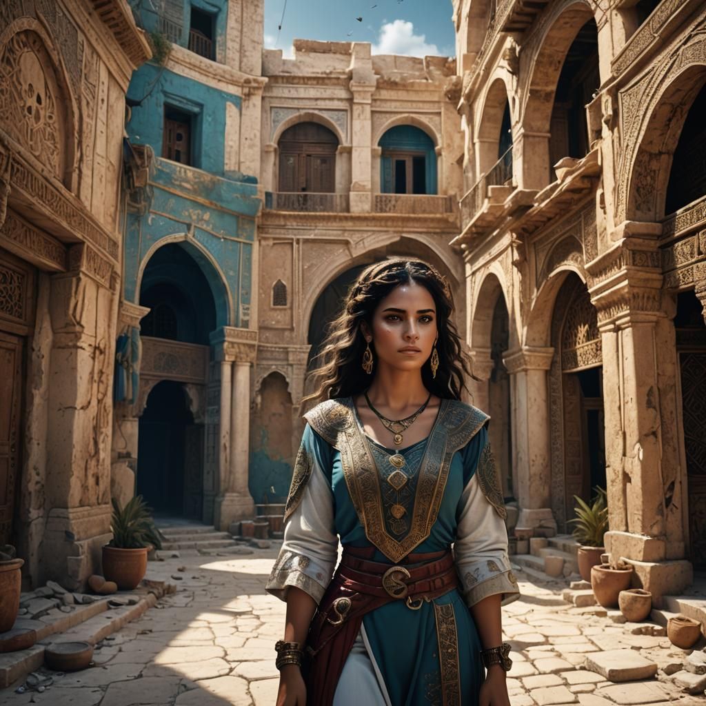 Fantastical Tunisian Goddess in Vibrant Hues