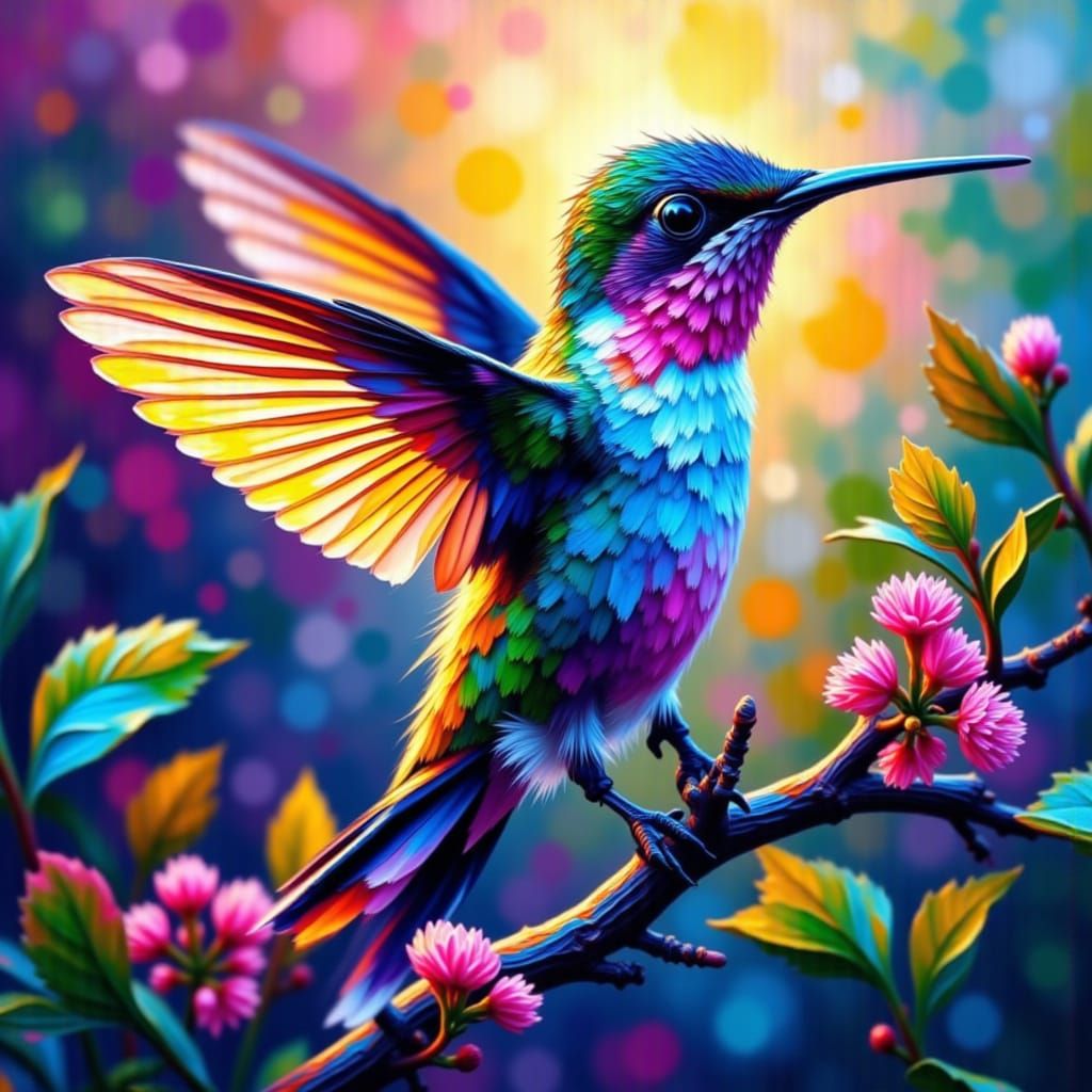 Abstract Hummingbird Art in Heavy Impasto Style