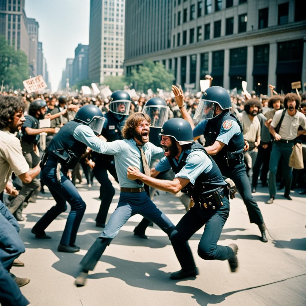 Riot Police Clash with Hippies in 1968 Chicago