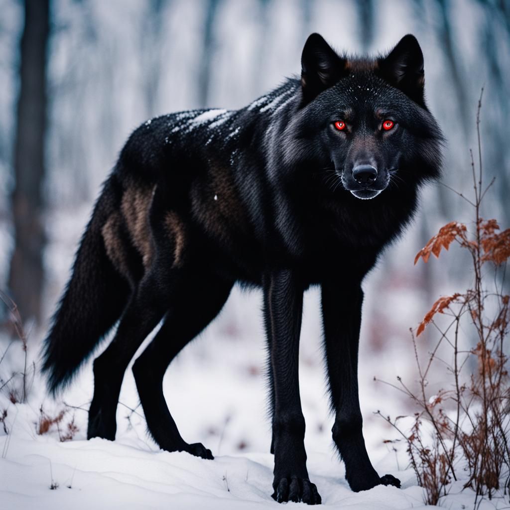 Majestic Black Wolf with Piercing Red Eyes