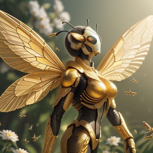 Hyperrealistic Bees in Vibrant Flight