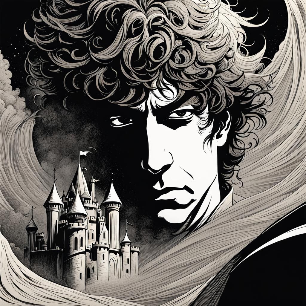 Sandman's Dramatic Monochromatic Portrait in Gothic Style