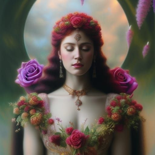 Gorgeous Curly Goddess in Lavender Hues, Hyperrealistic Cray...