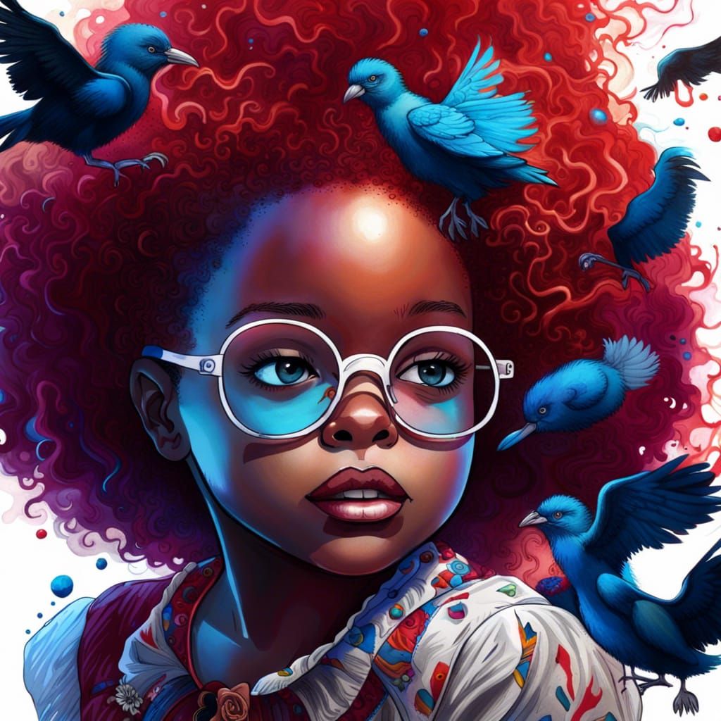 Young Victorian Girl Dances with a Bright Blue Bird in Vibra...