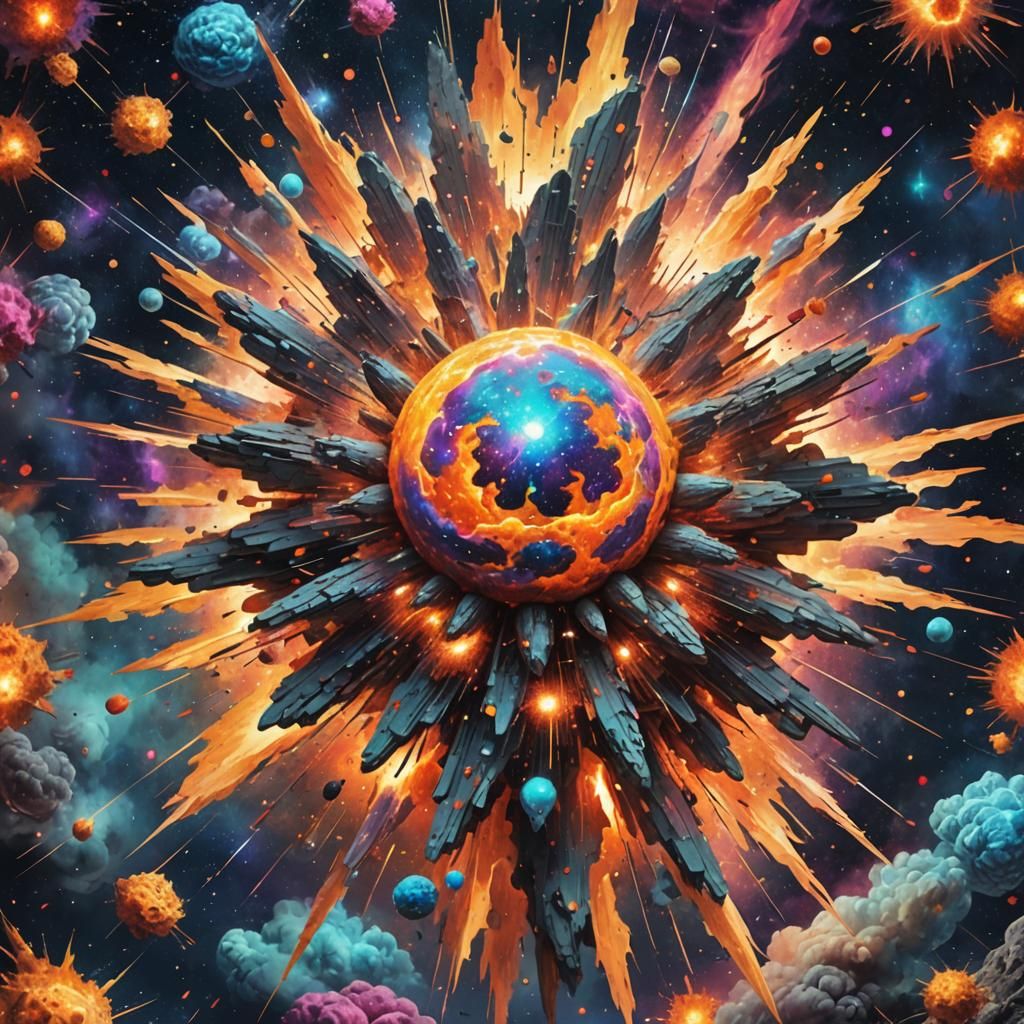 Cosmic Blast in Vibrant Mixed Media Style