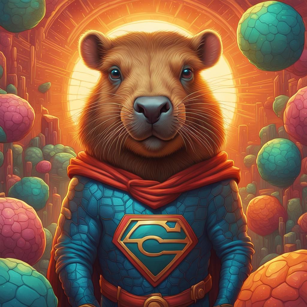 Adorable Capybara Superhero in Vibrant, Detailed Art