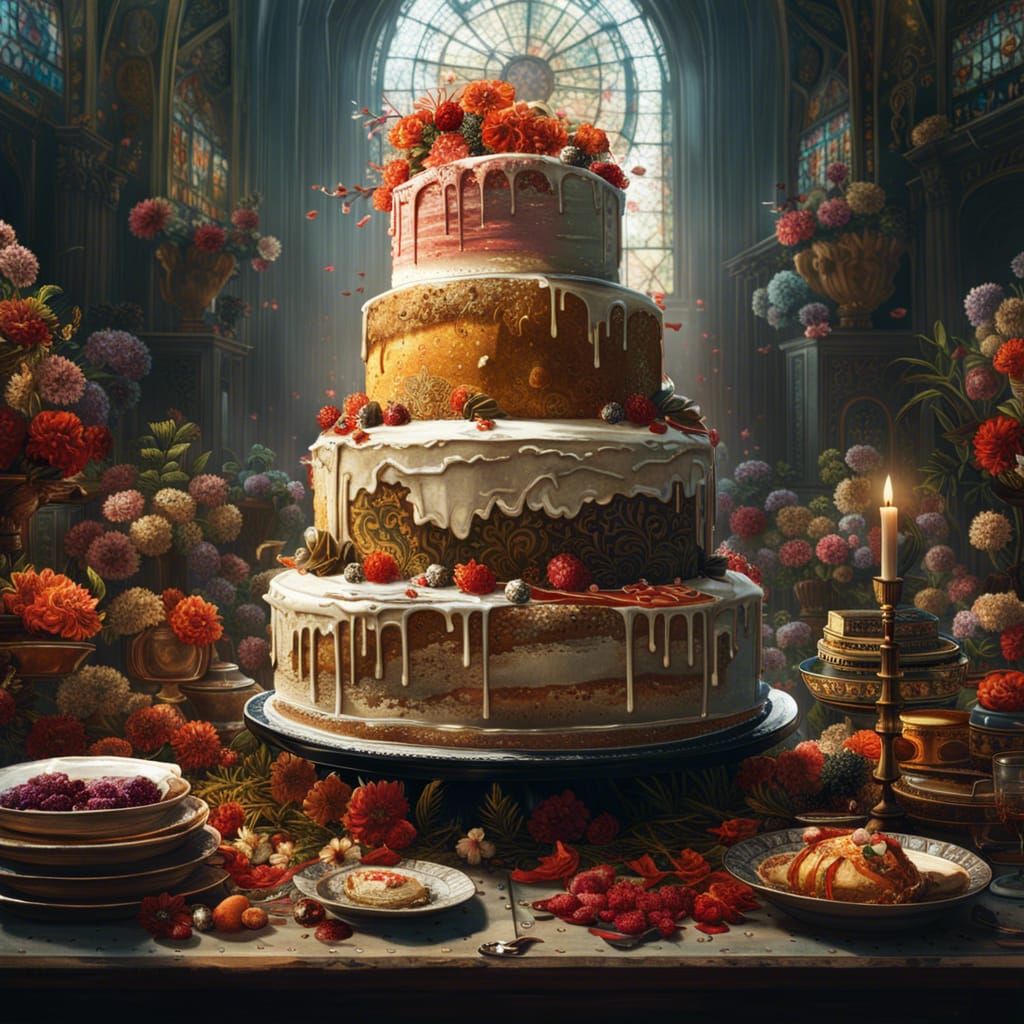 Grandiose Wedding Cake in Hyperdetailed HDR Style