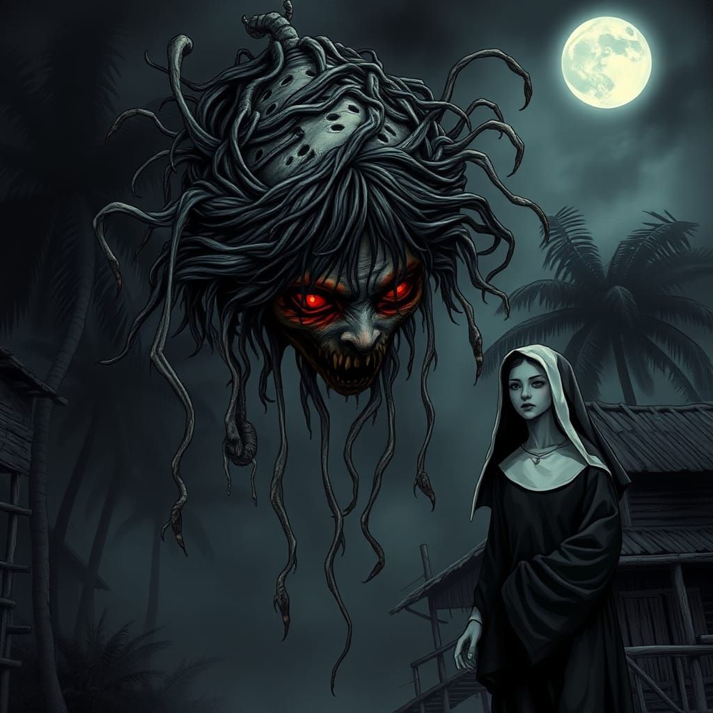 Grotesque, Floating Head in Biomechanical Horror Style