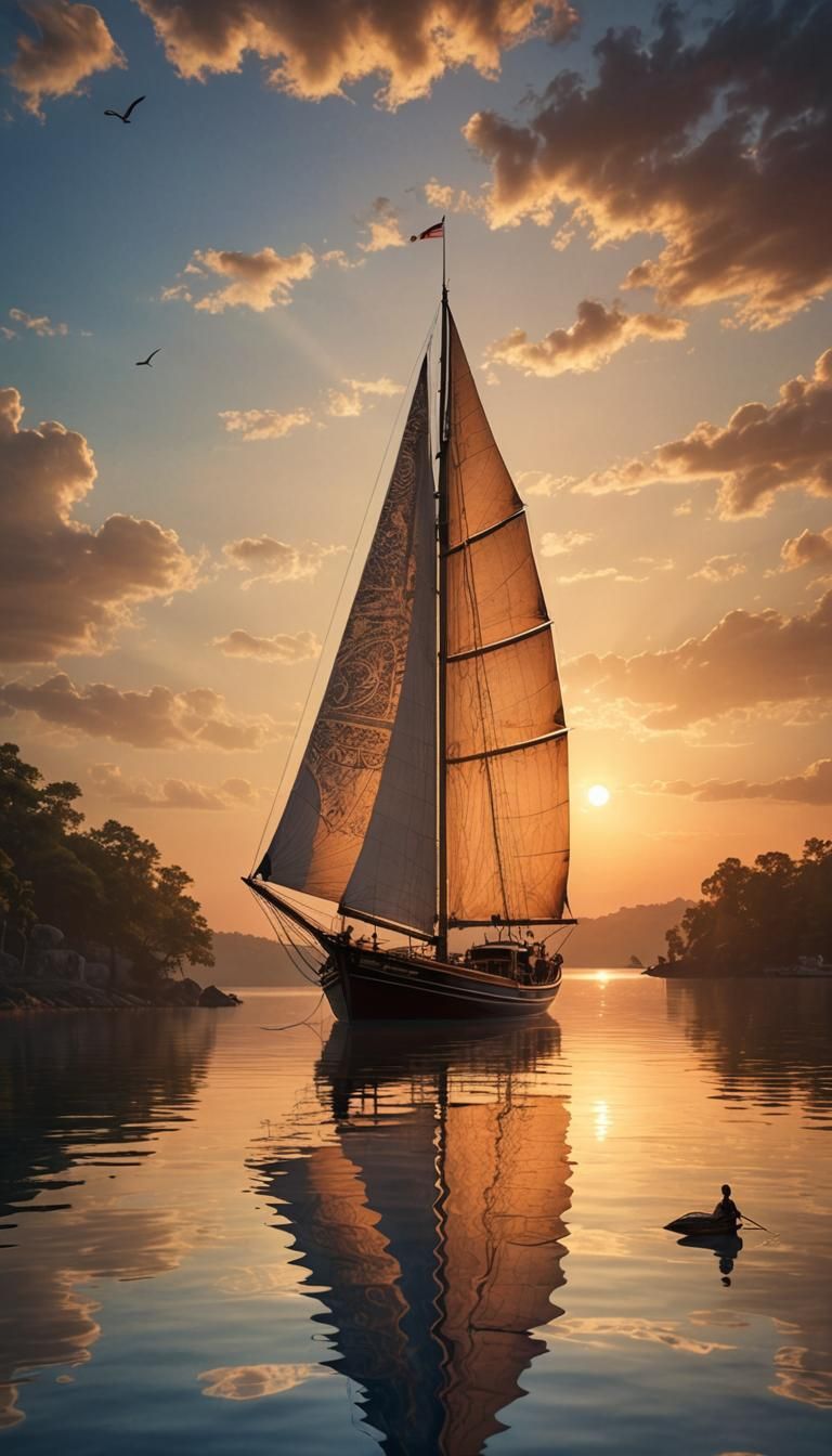Sailboat on Serene Lake at Sunrise