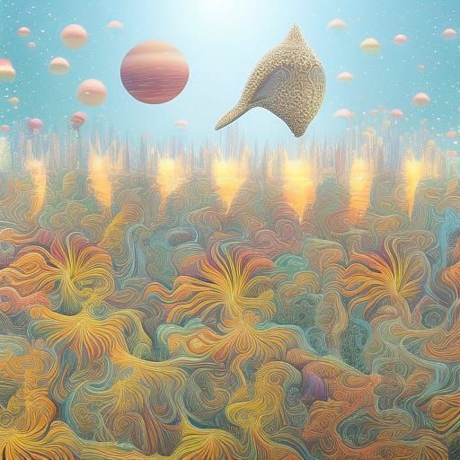 Surreal Cityscape with Gigantic Head and Whimsical Creatures