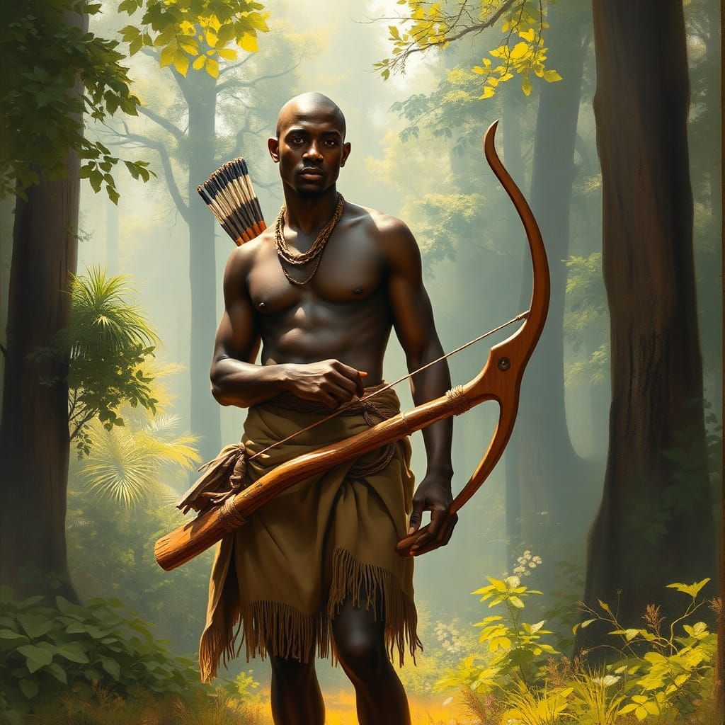 African Hunter in Earthy Forest Landscape