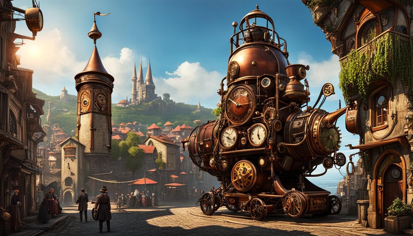 Steam-Powered Fruit Picker in Eastern Steampunk City