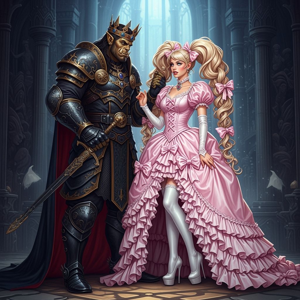Orc King Adoring His Bride in Gothic Castle
