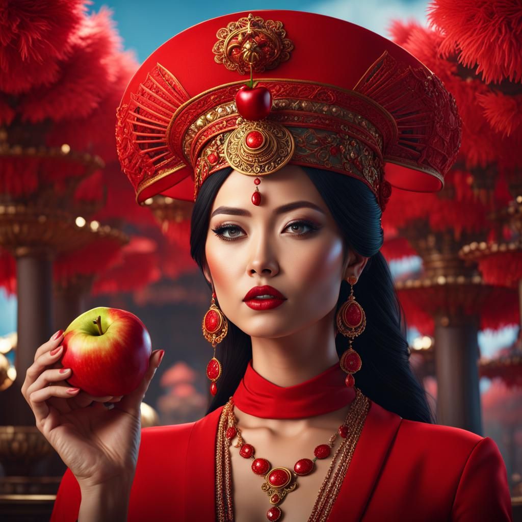 Exotic Goddess in Red Velvet Splendor