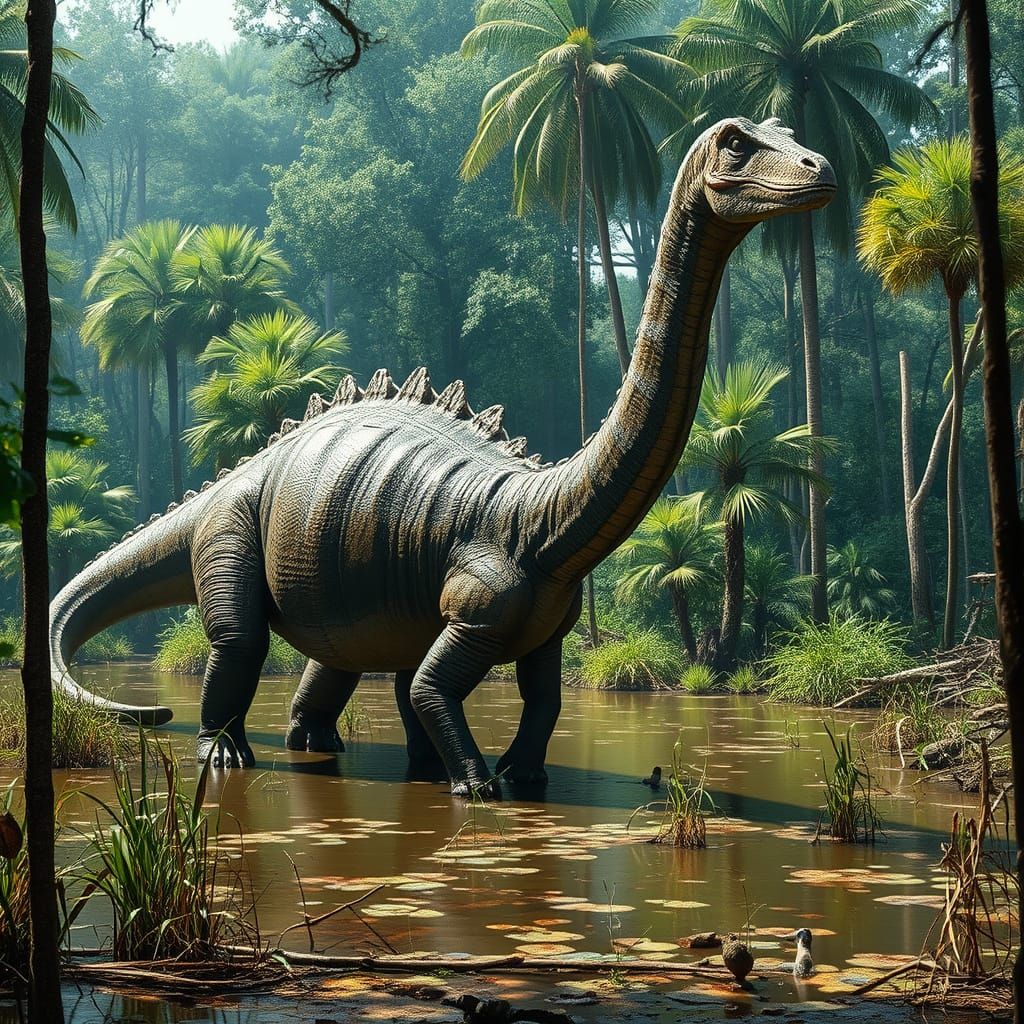 Giant Diplodocus in Jurassic Park Swamp